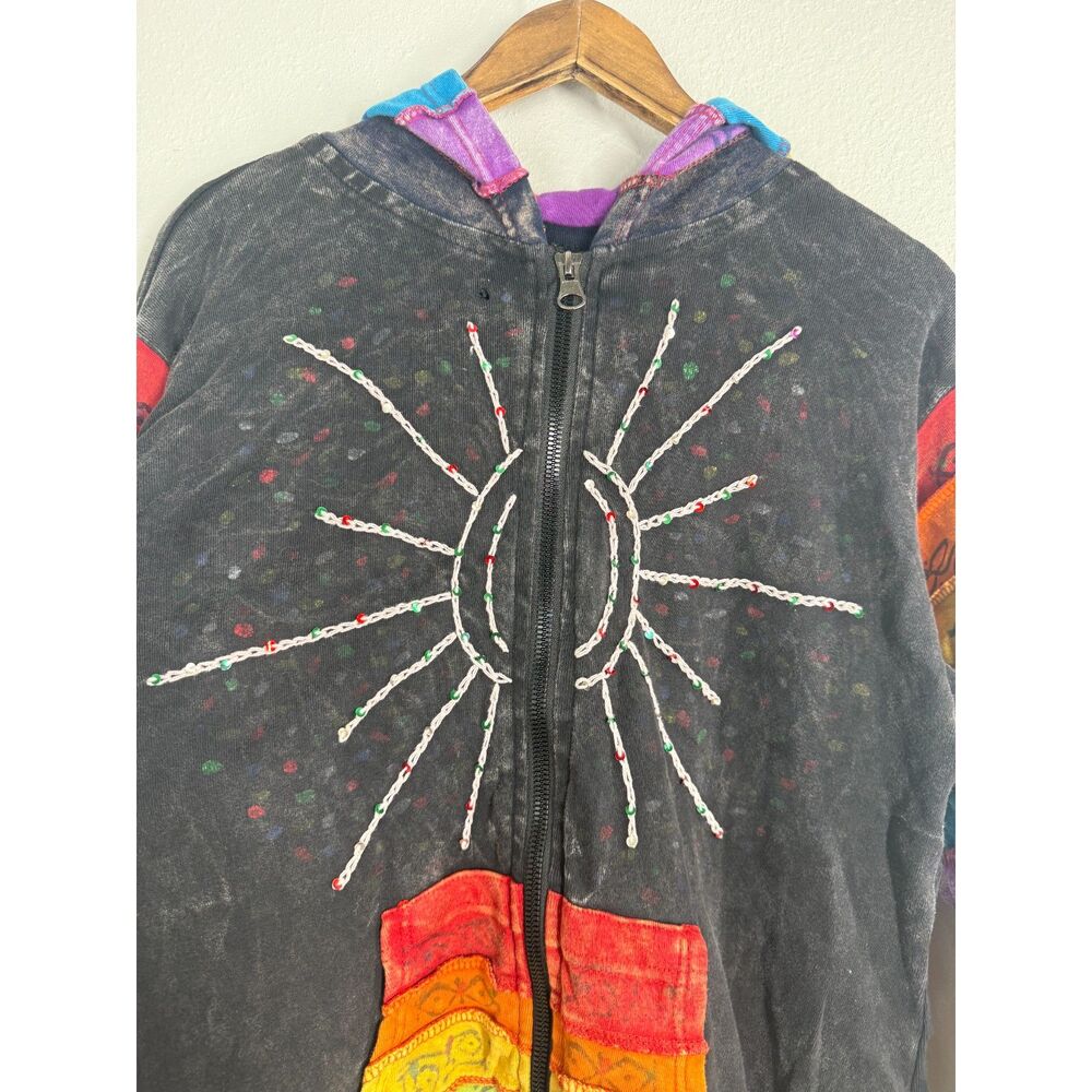 Rising International Patchwork Pixie Jacket Sz 3XL Boho Hippie Celestial Rainbow - Picture 2 of 9